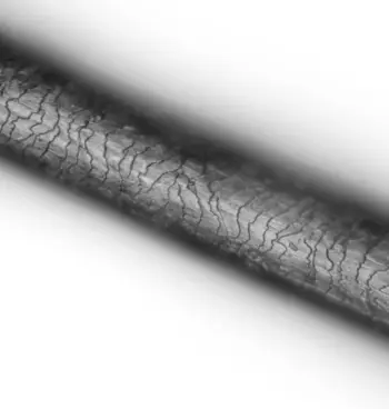 Close-up view of a human hair extension strand showing cuticle quality